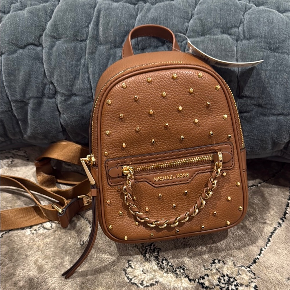 Michael Kors Brown Gold Chain Detail Backpack